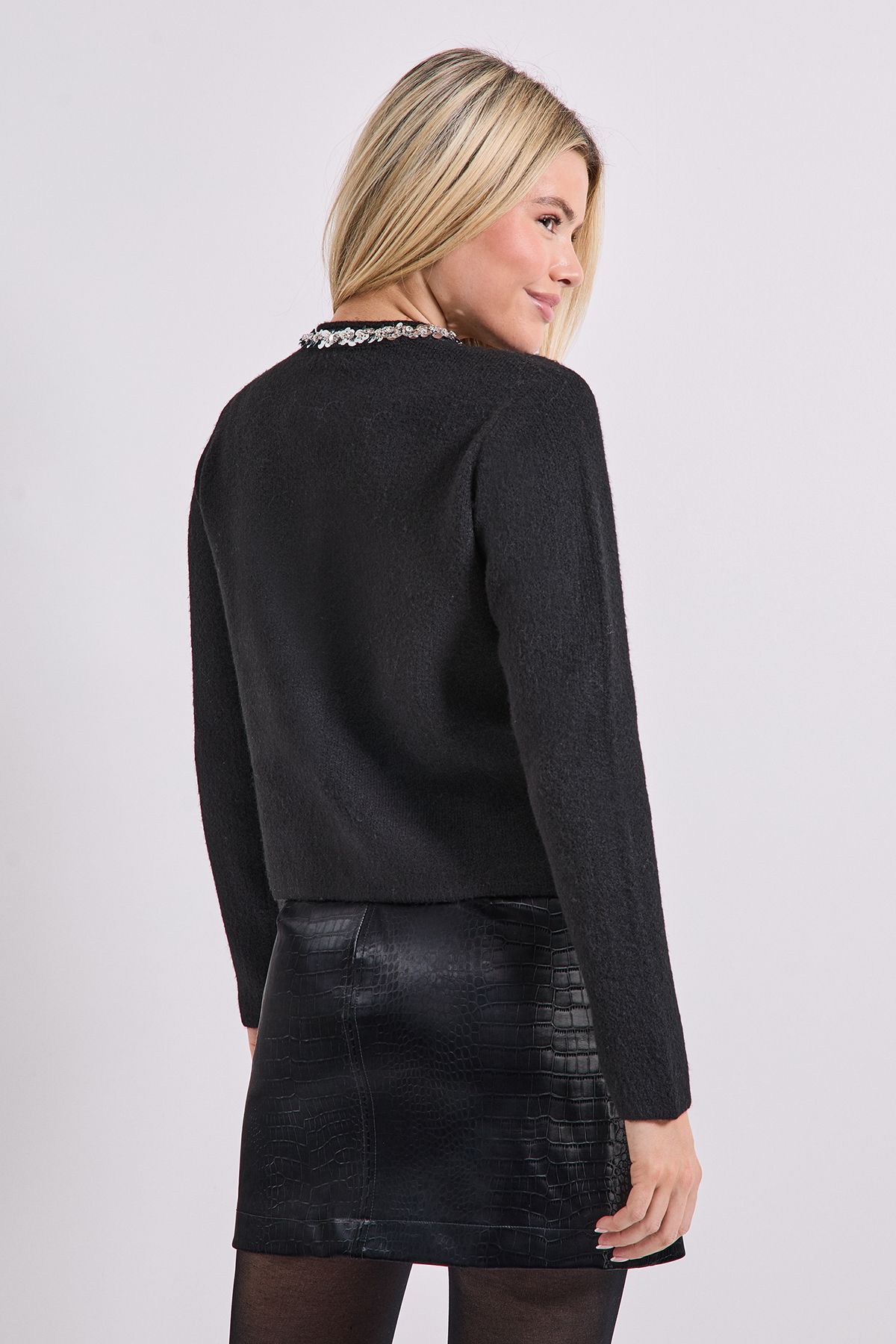 Dorothy Perkins Sequin Collar Knitted Cardigan Black image 3