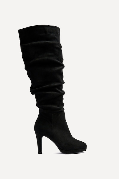 Linzi Gianna Black Faux Suede Platform High Leg Boot