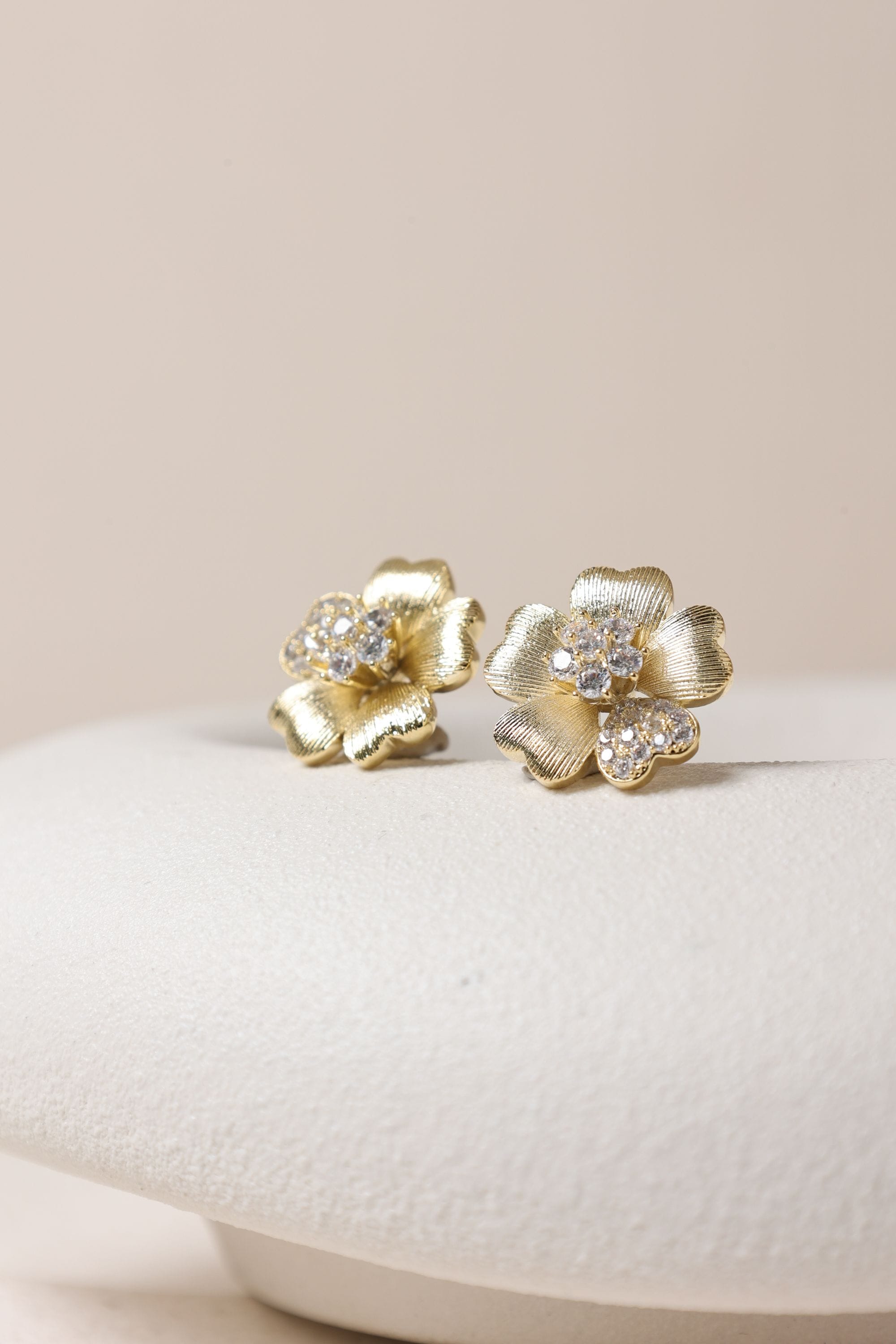 Jon Richard Gold Plated Brushed and Pave Flower Stud Earrings image 3