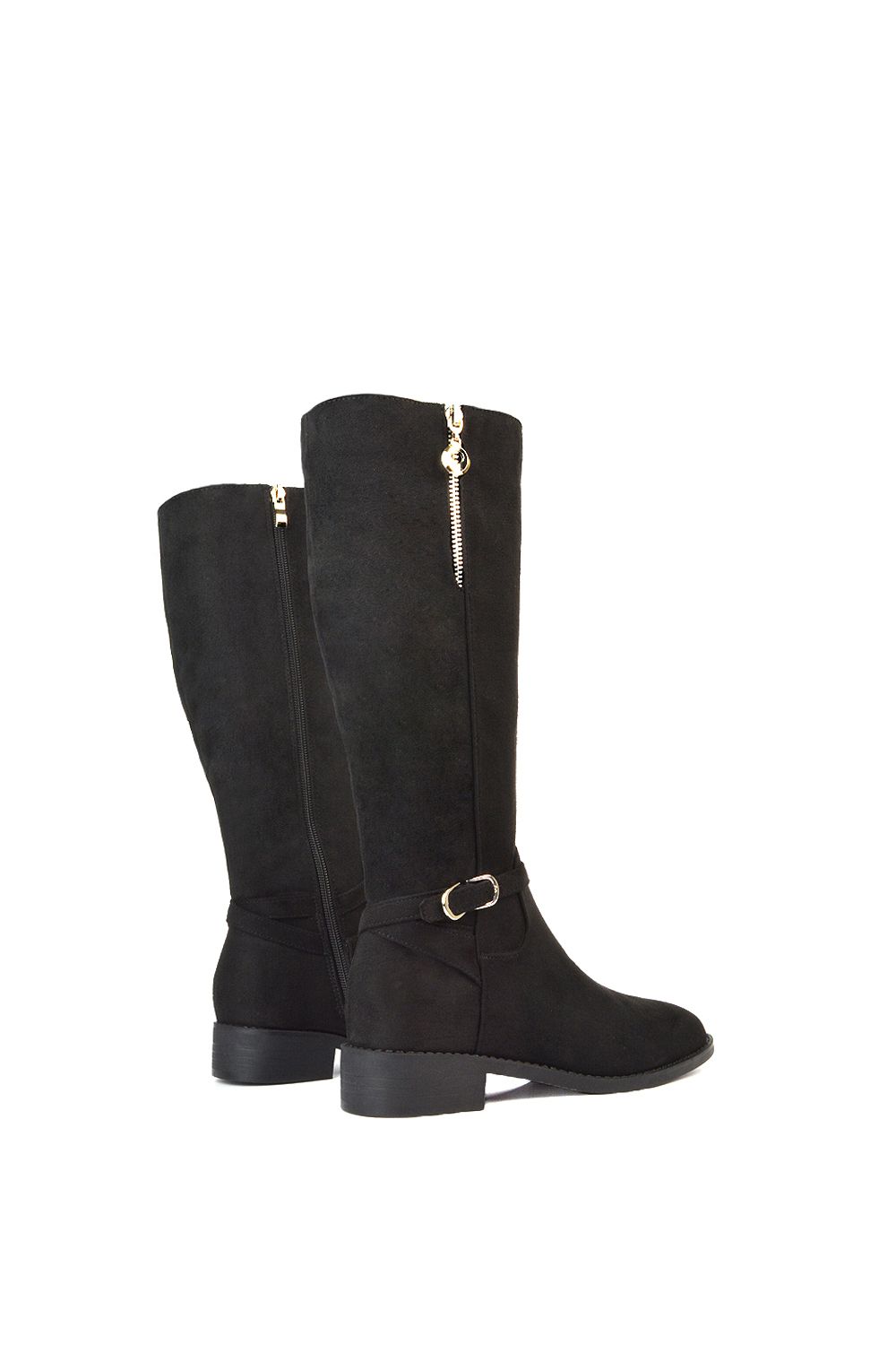 XY London 'Georgina' Knee High Boots Low Heel Zip Up Calf Riding Biker With Ankle Strap image 5