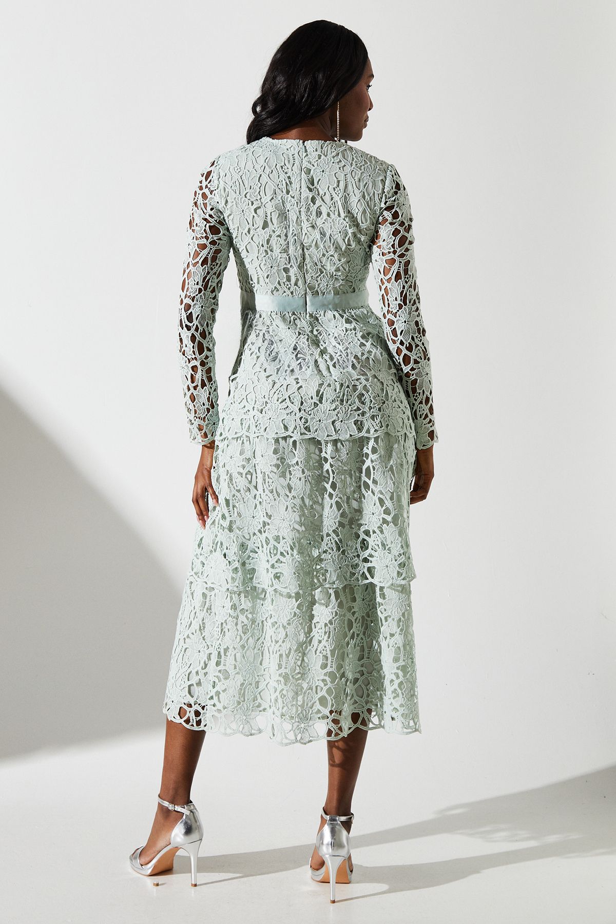 Coast Tiered Lace Midi Dress Sage image 3