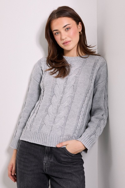 Dorothy Perkins Cable Knitted Crew Neck Jumper Grey
