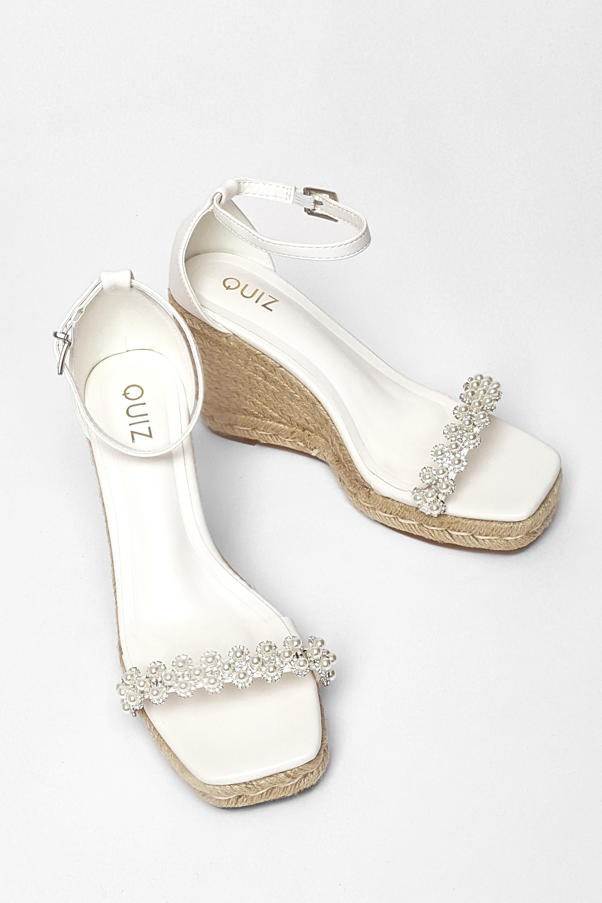 Quiz White Embellished High Wedges image 3