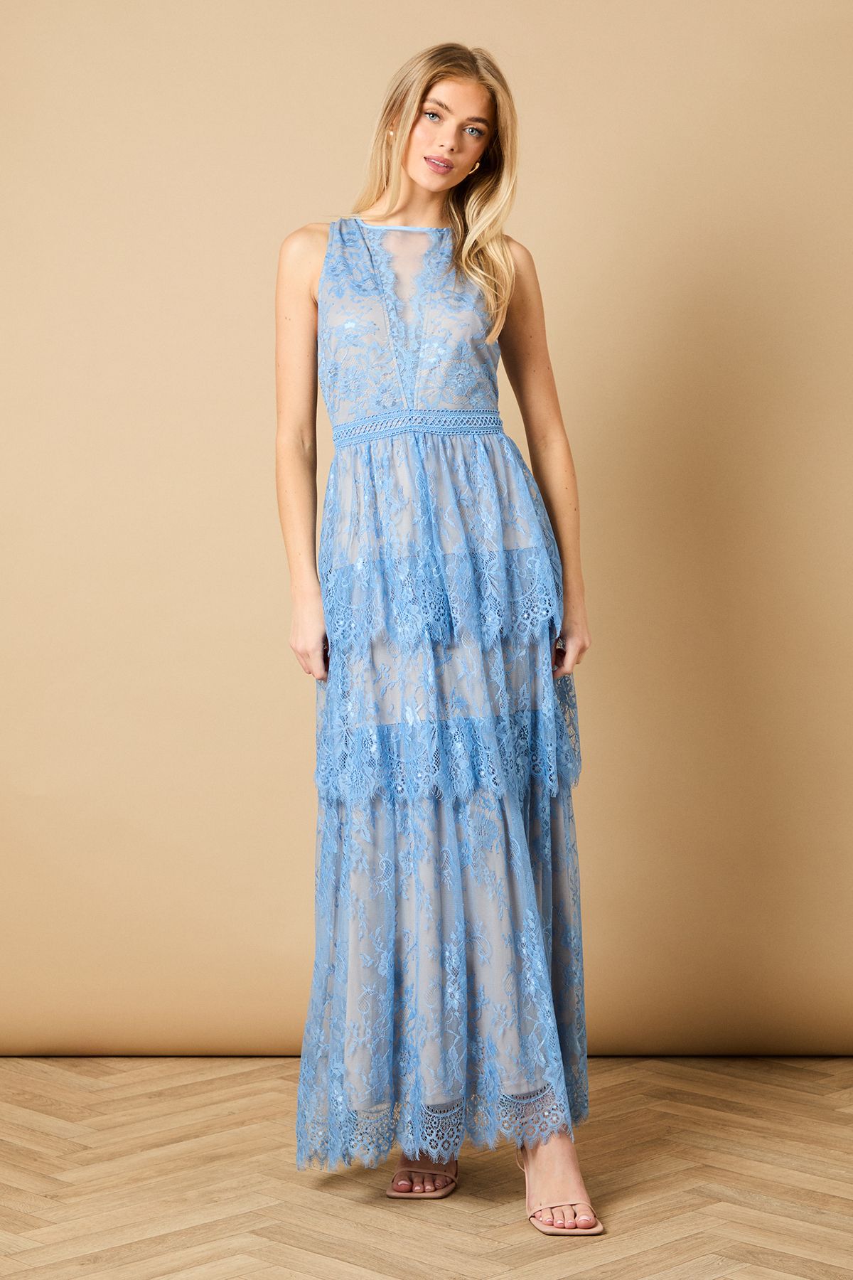 Oasis Lace Tiered Detail Maxi Dress Blue image 1