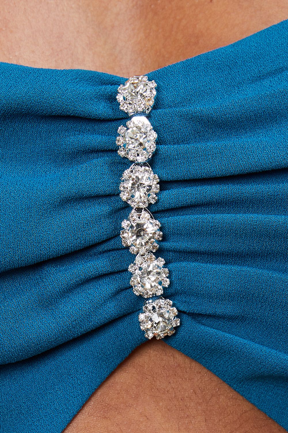 Oasis Petite Occasion Crepe Diamante Trim Cut Out Mini Dress Teal image 5