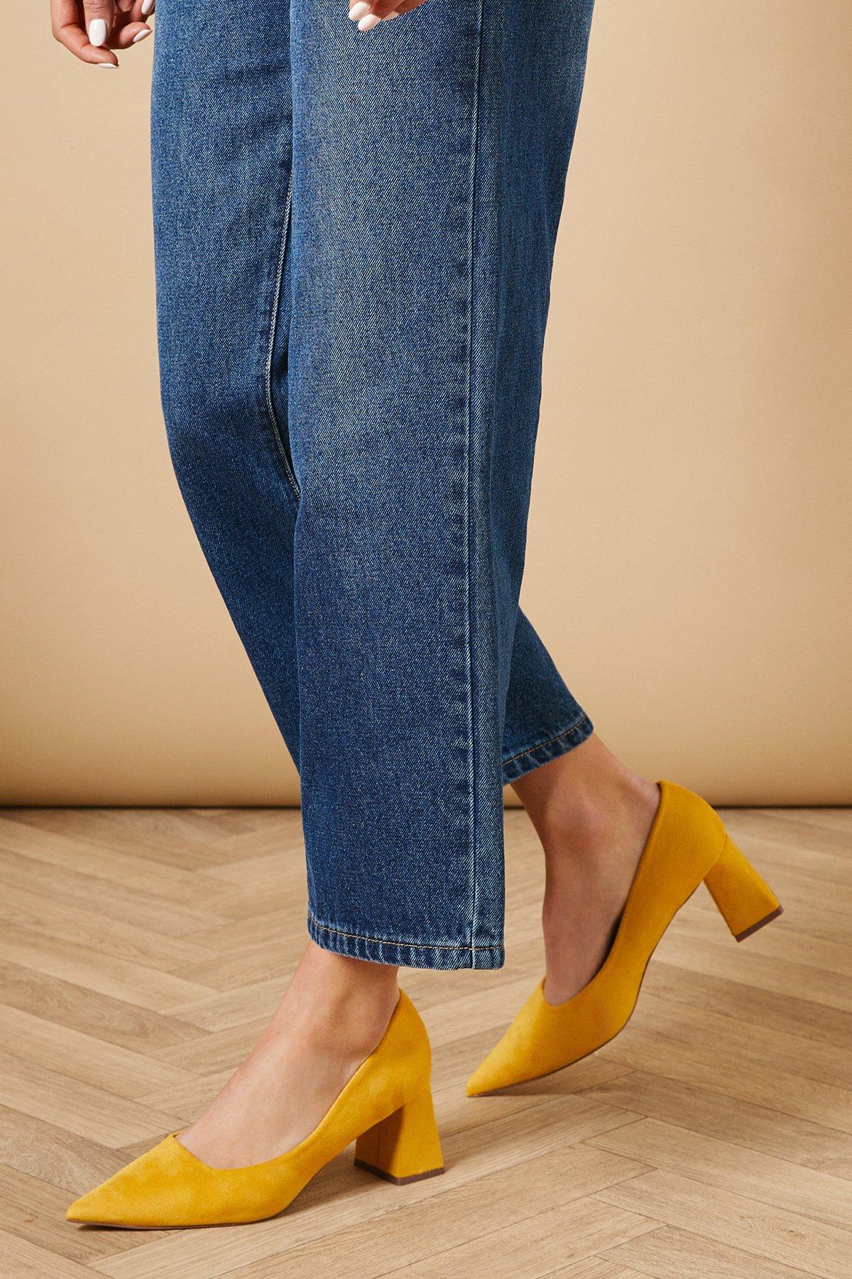 Oasis Vern Faux Suede Pointed Block Court Shoes Ochre image 3