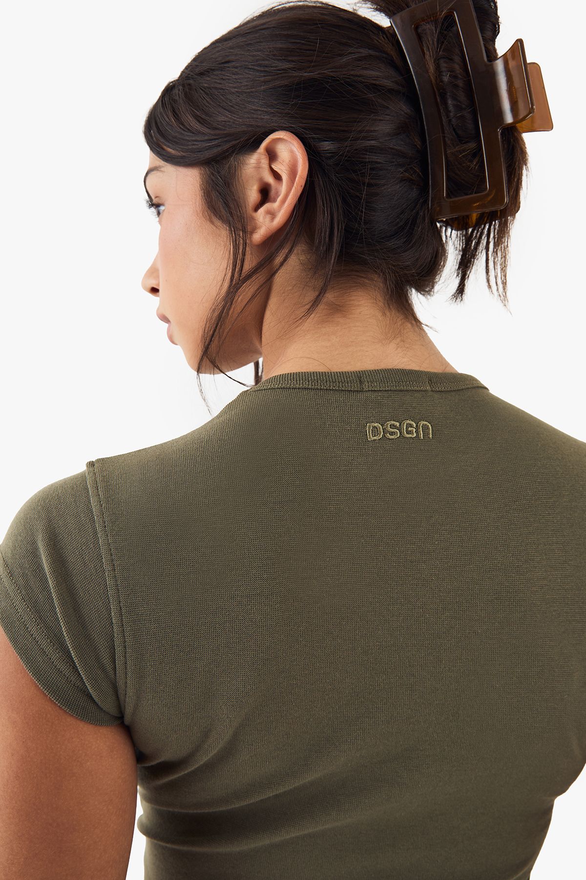 DSGN Studio DSGN Studio Embroidered Short Sleeve Top Washed Khaki image 4