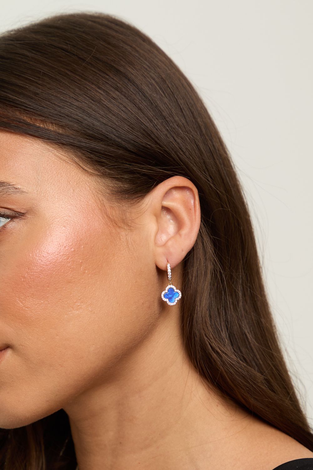 Jon Richard Gold Plated and Lapis Clover Huggie Earrings image 2