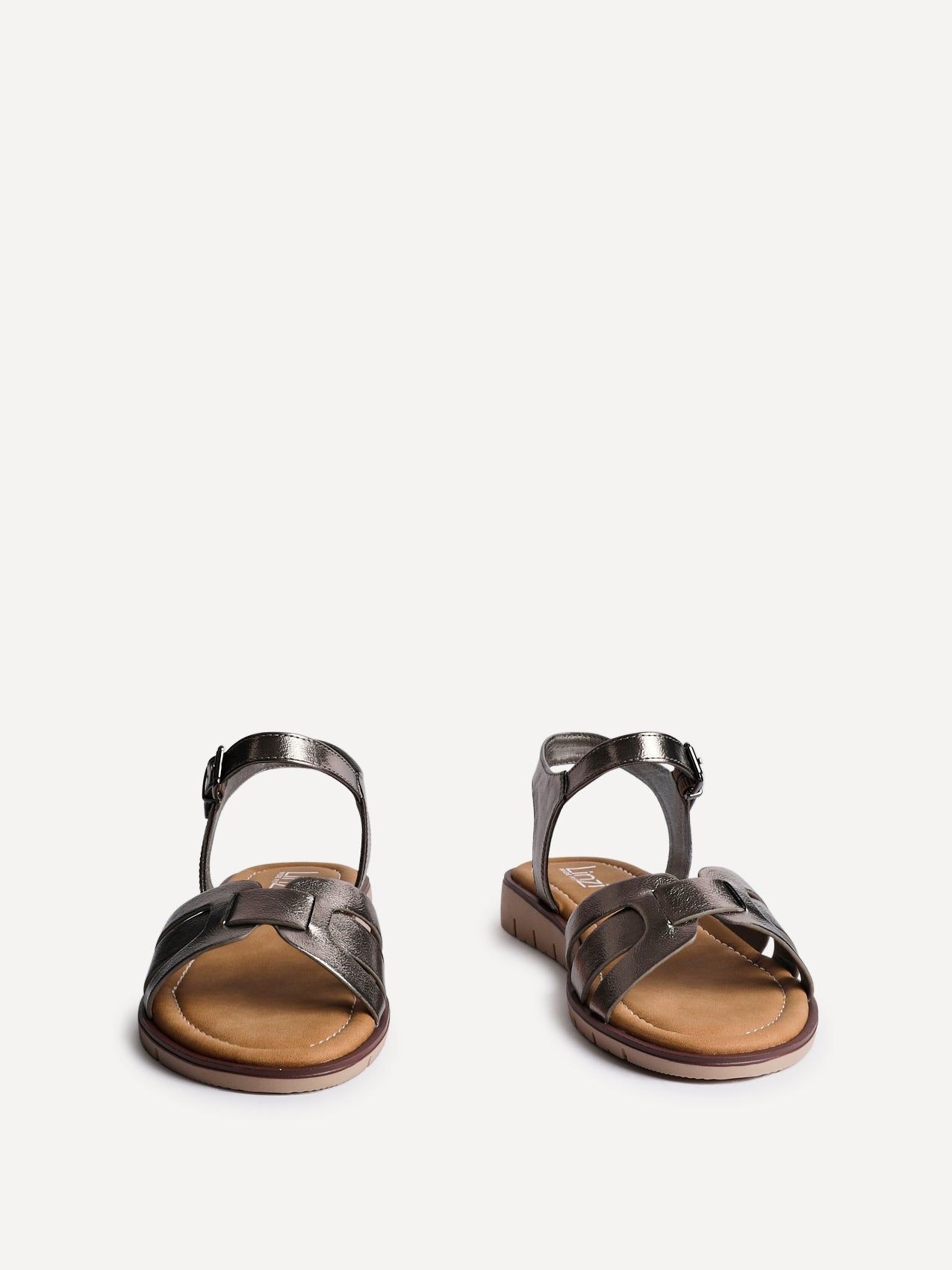 Linzi Twirl Wide Fit Pewter Faux Leather Two Part Sandal image 3