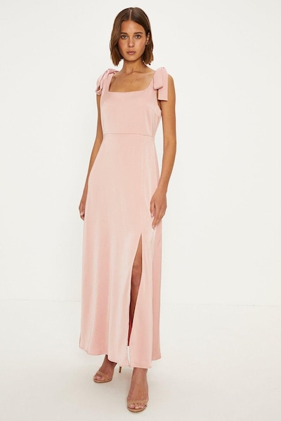 Oasis Oasis by Coast Satin Tie Shoulder Midi Bridesmaid Dress Dusky Pink