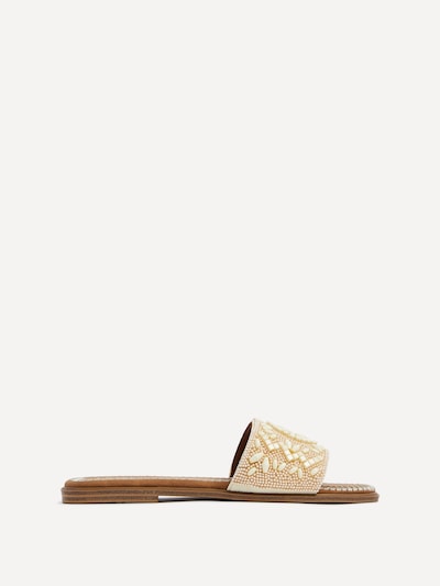 Linzi Aloha Beige Beaded Flat Slider Sandal
