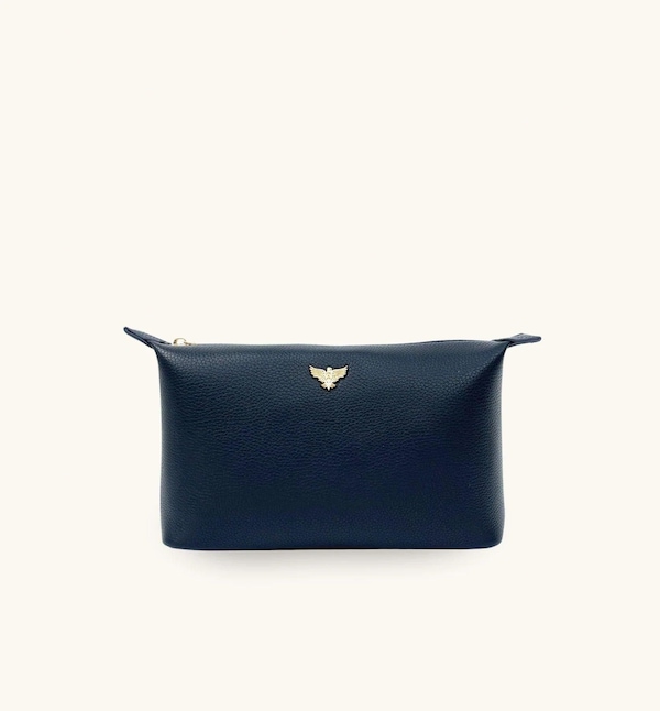 Apatchy London Medium Leather Navy Beauty Bag