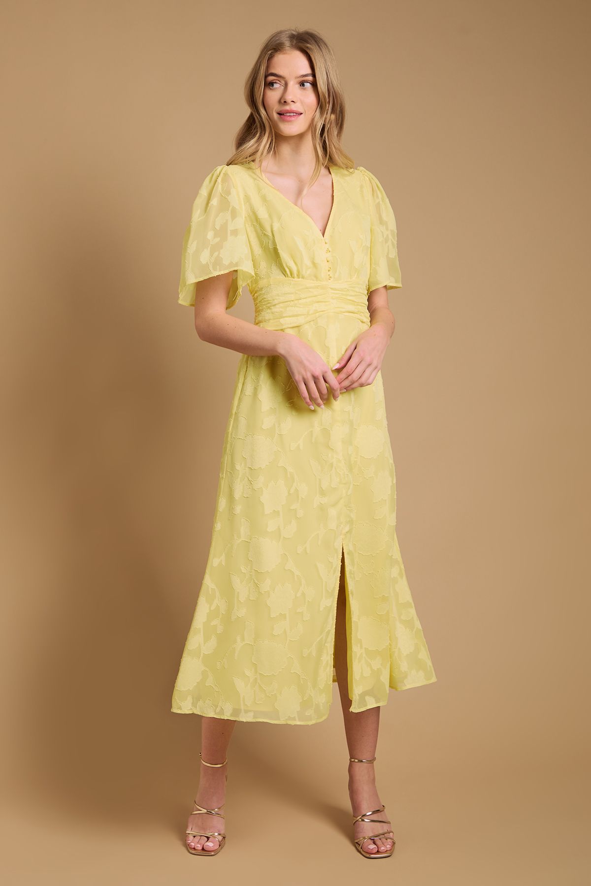 Oasis Button Jacquard Midi Dress Butter image 1