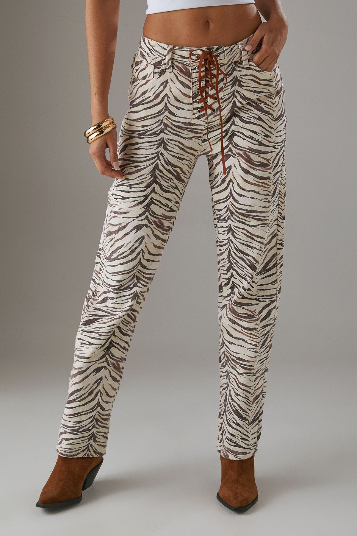 Warehouse Denim Lace Up Straight Leg Jean Zebra image 2