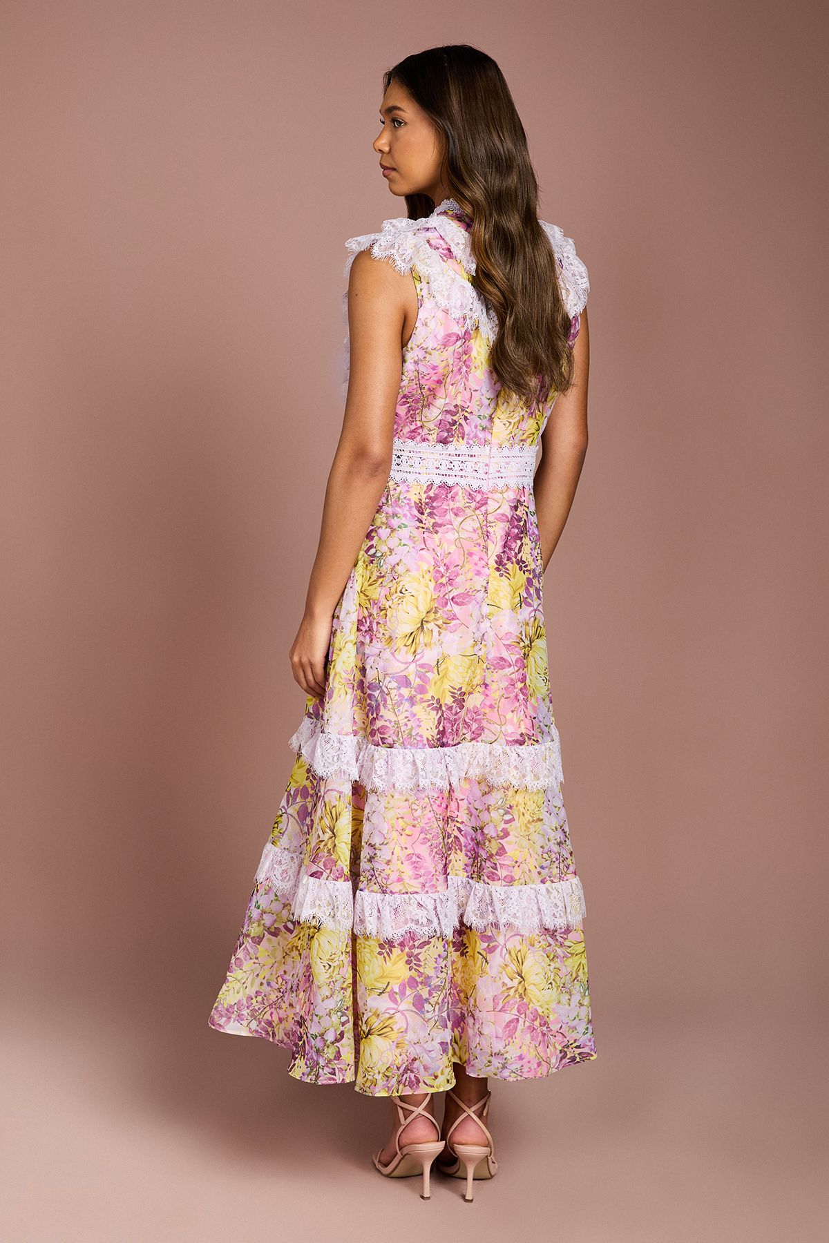 Coast Lace Trim Printed Georgette Midi Dress Blush image 3