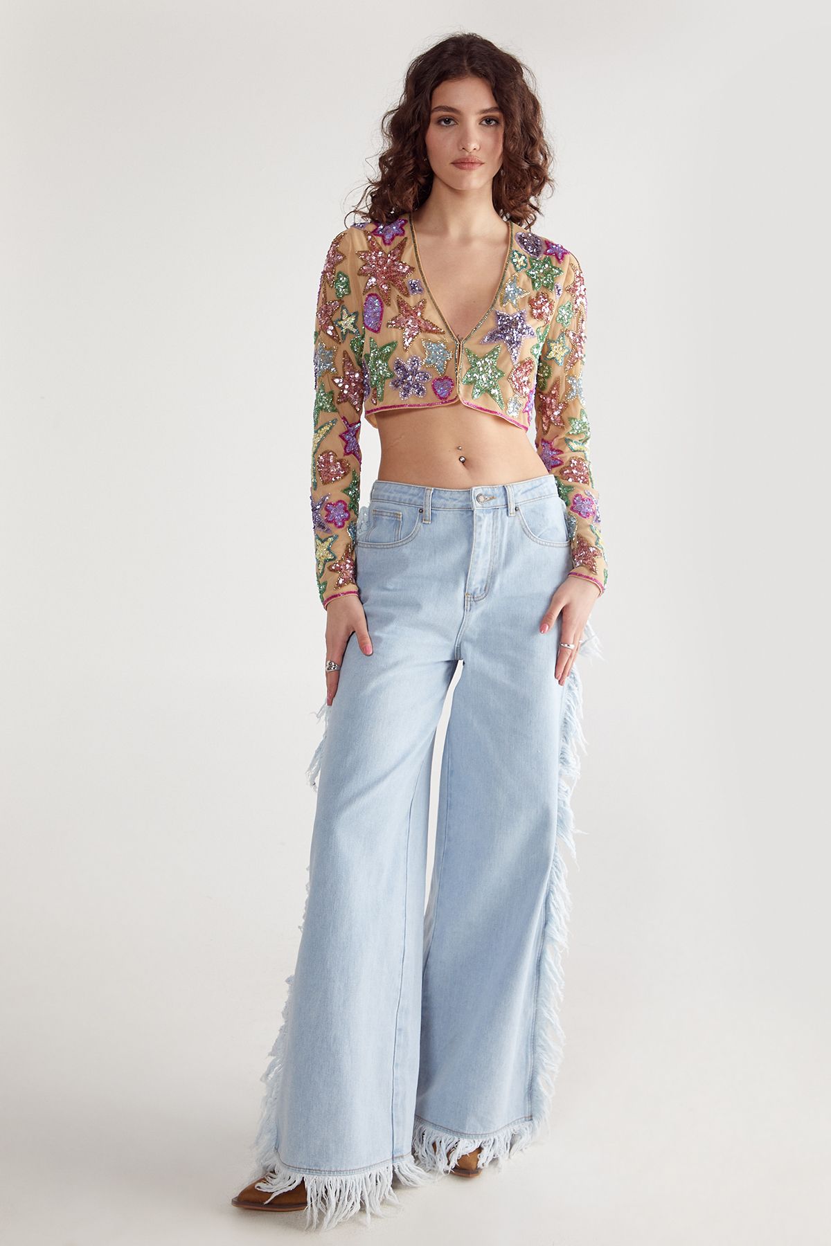 NastyGal Star And Heart Embellished Jacket Nude image 2