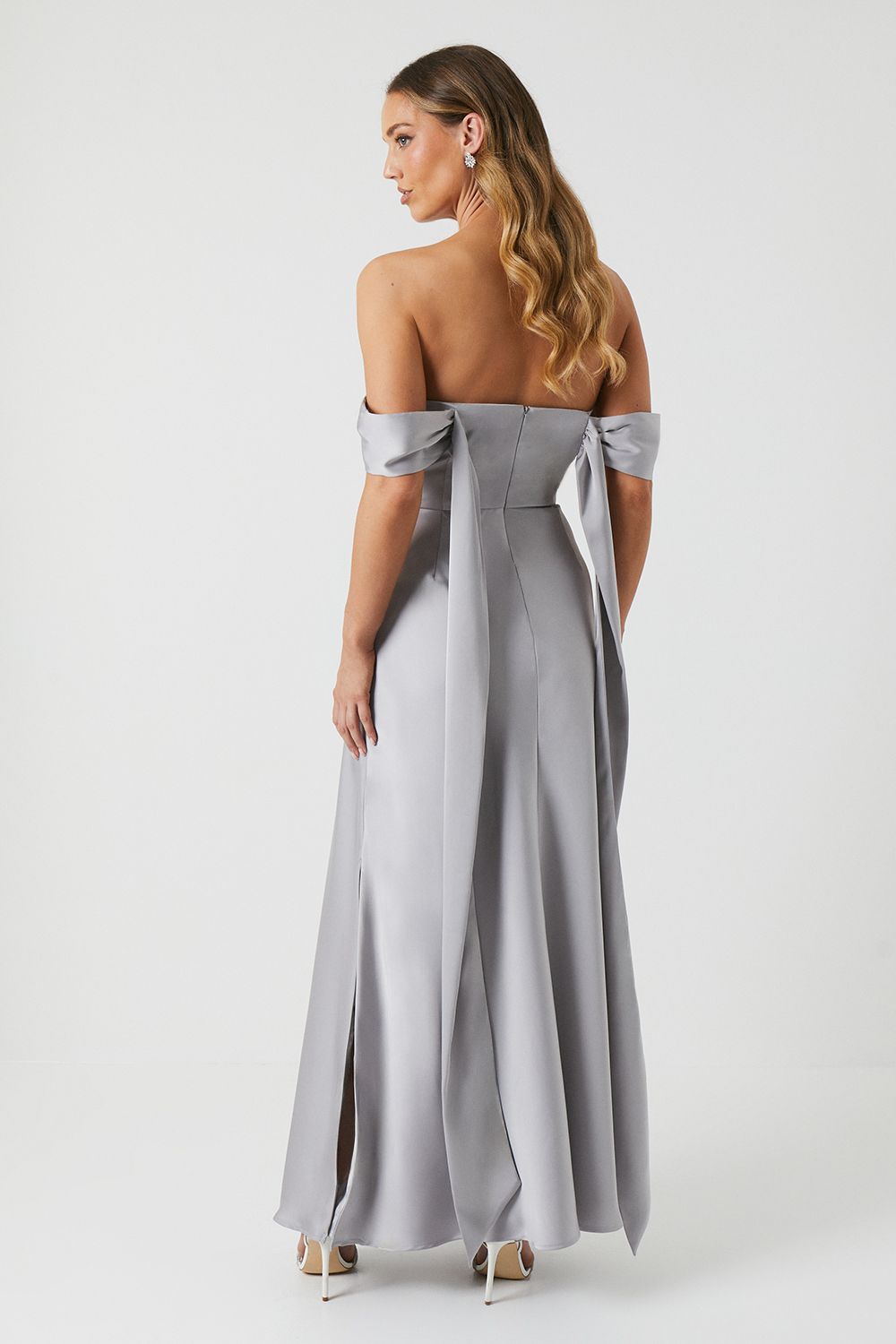 Coast Bandeau Cold Shoudler Satin Bridesmaid Dress Grey Mist image 3