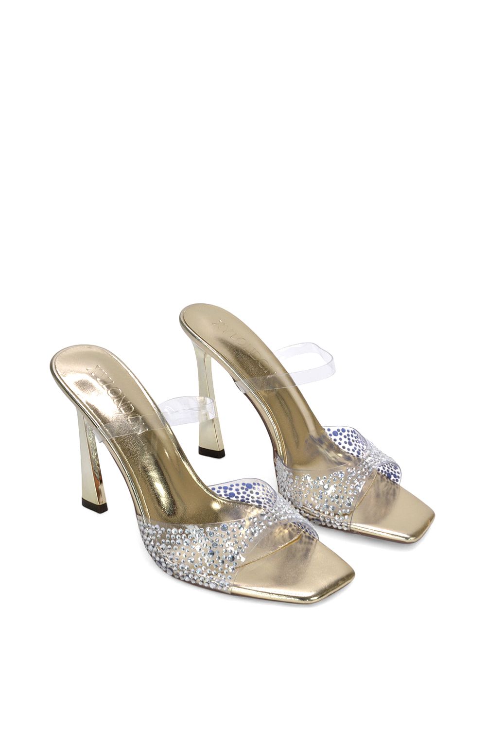 XY London 'Lois' Square Open Toe Rhinestone Perspex High Heeled Mules image 5