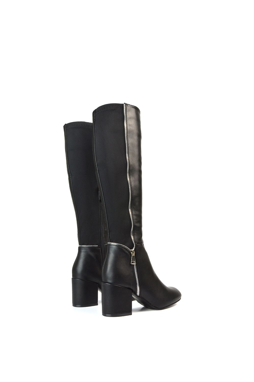 XY London 'Ronald' Silver Zip Up Knee High Boots With Mid Block Heel image 3