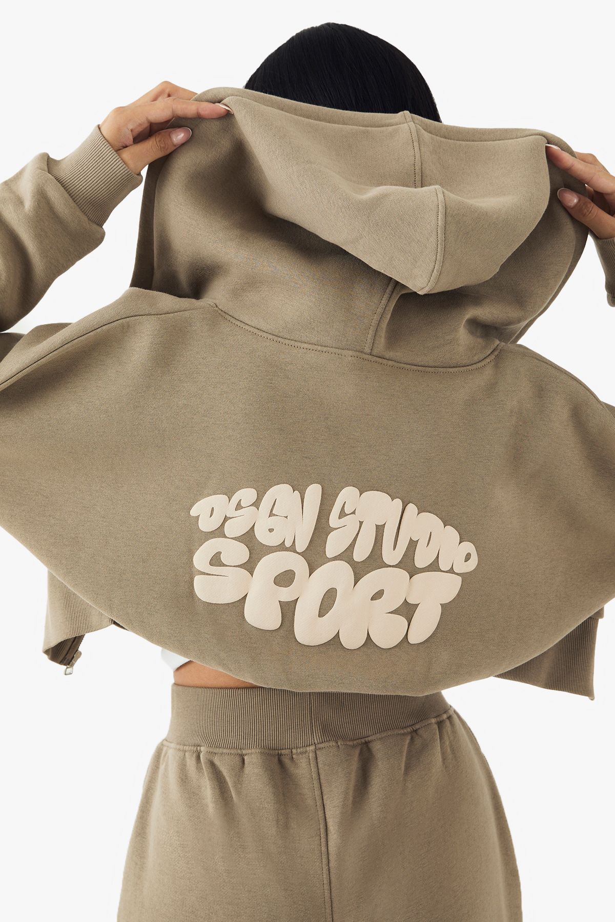 DSGN Studio DSGN Studio Sport Bubble Zip Through Boxy Crop Hoodie Washed Khaki image 1