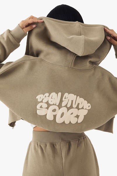 DSGN Studio DSGN Studio Sport Bubble Zip Through Boxy Crop Hoodie Washed Khaki