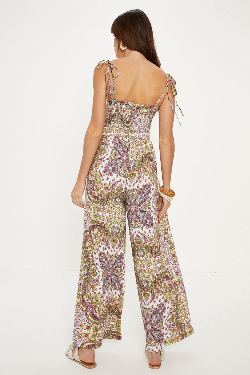 Oasis Petite Paisley Print Crinkle Shirred Jumpsuit Multi image 3