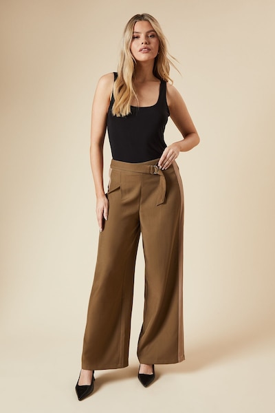 Dorothy Perkins Belt Detail Side Stripe Wide Leg Trouser Khaki