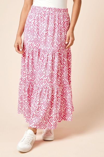 Dorothy Perkins Petite Printed Tiered Maxi Jersey Skirt Pink