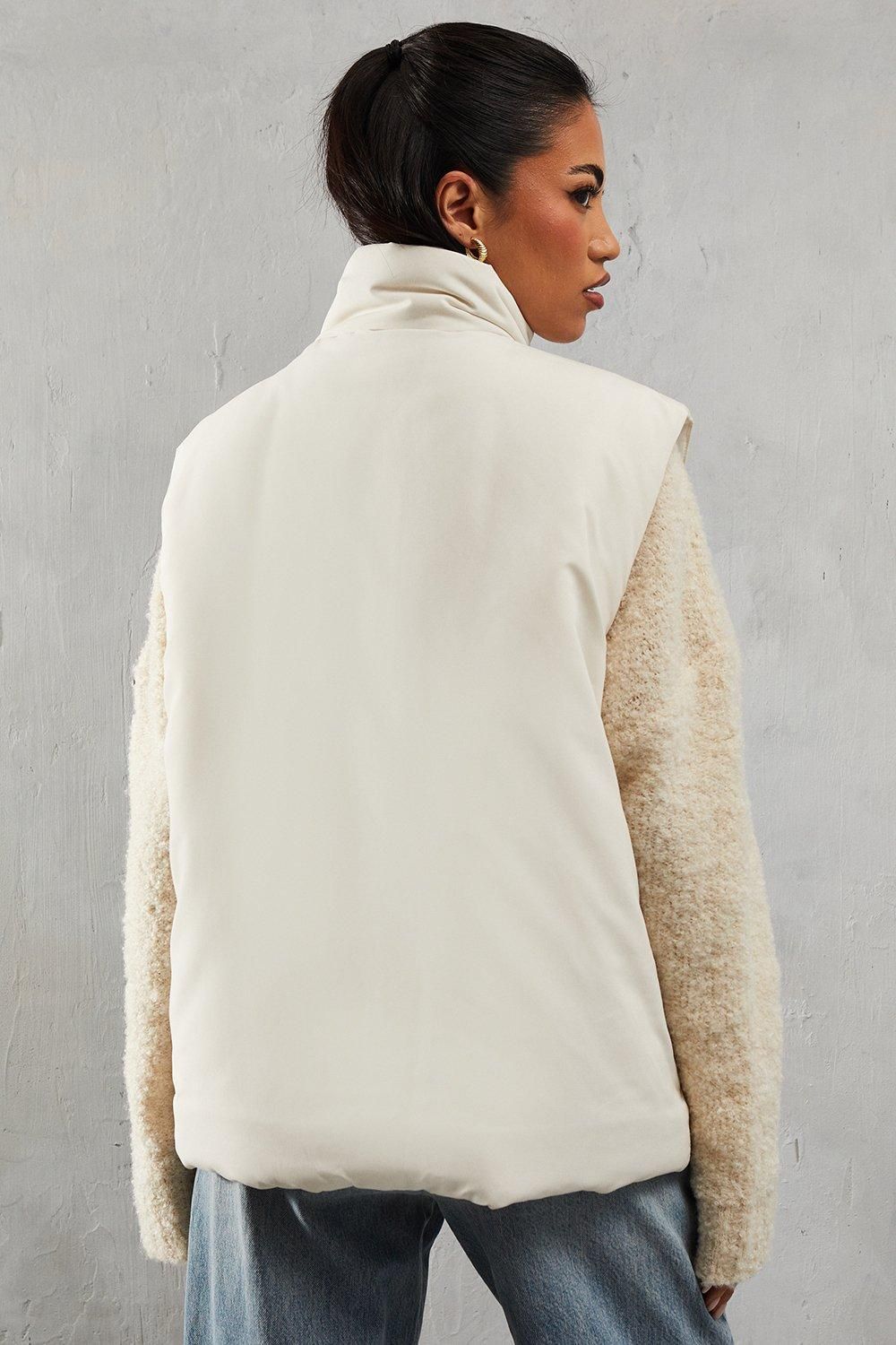 MissPap Zip Pocket Puffer Gilet Cream image 3