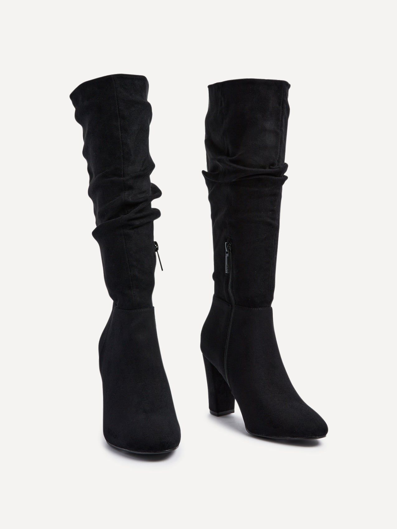 Linzi Aura Black Faux Suede Ruched Knee High Heeled Boot image 3