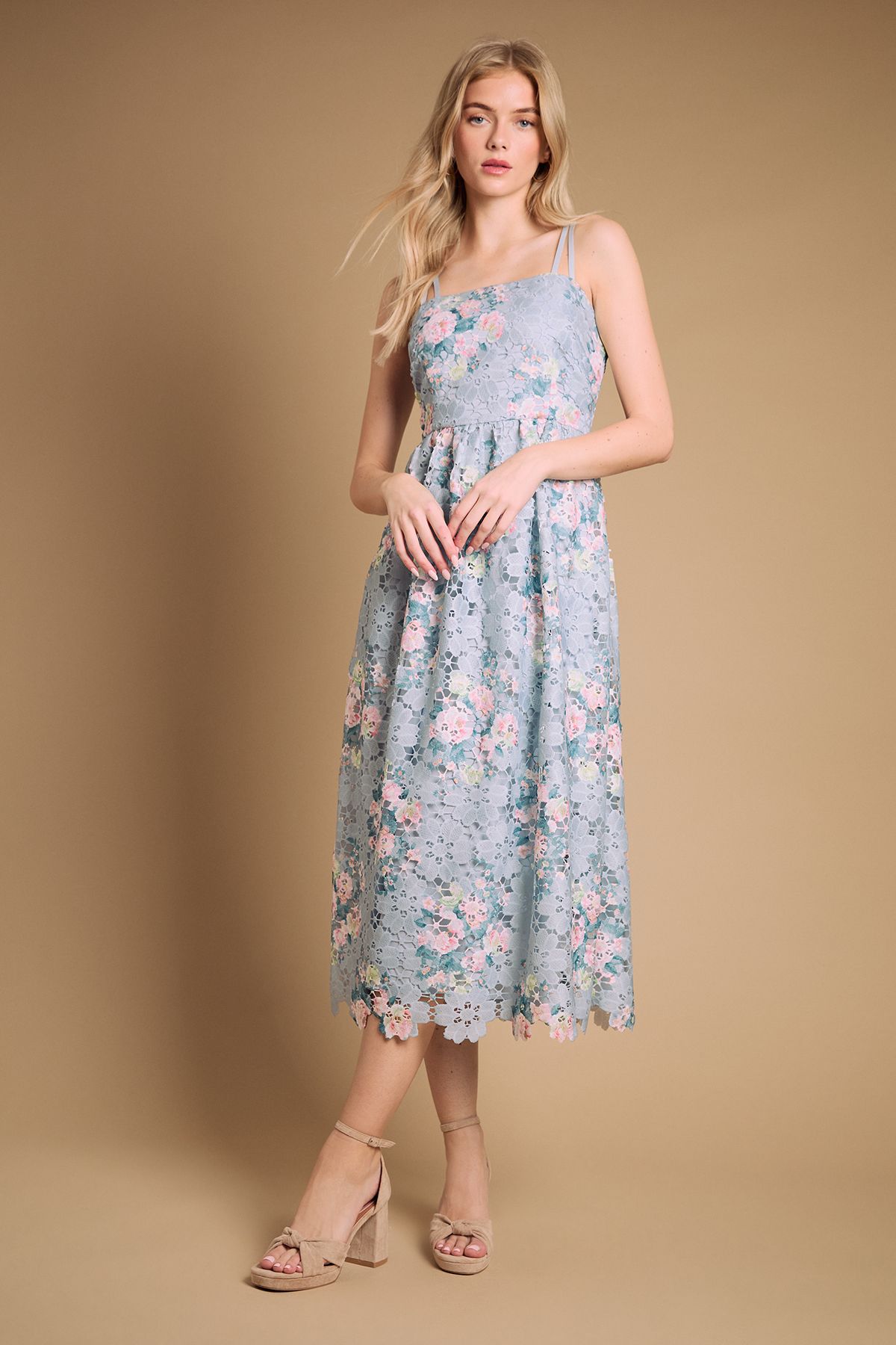 Oasis Narina Faux Suede Knotted Platform High Block Heel Sandals Beige image 2