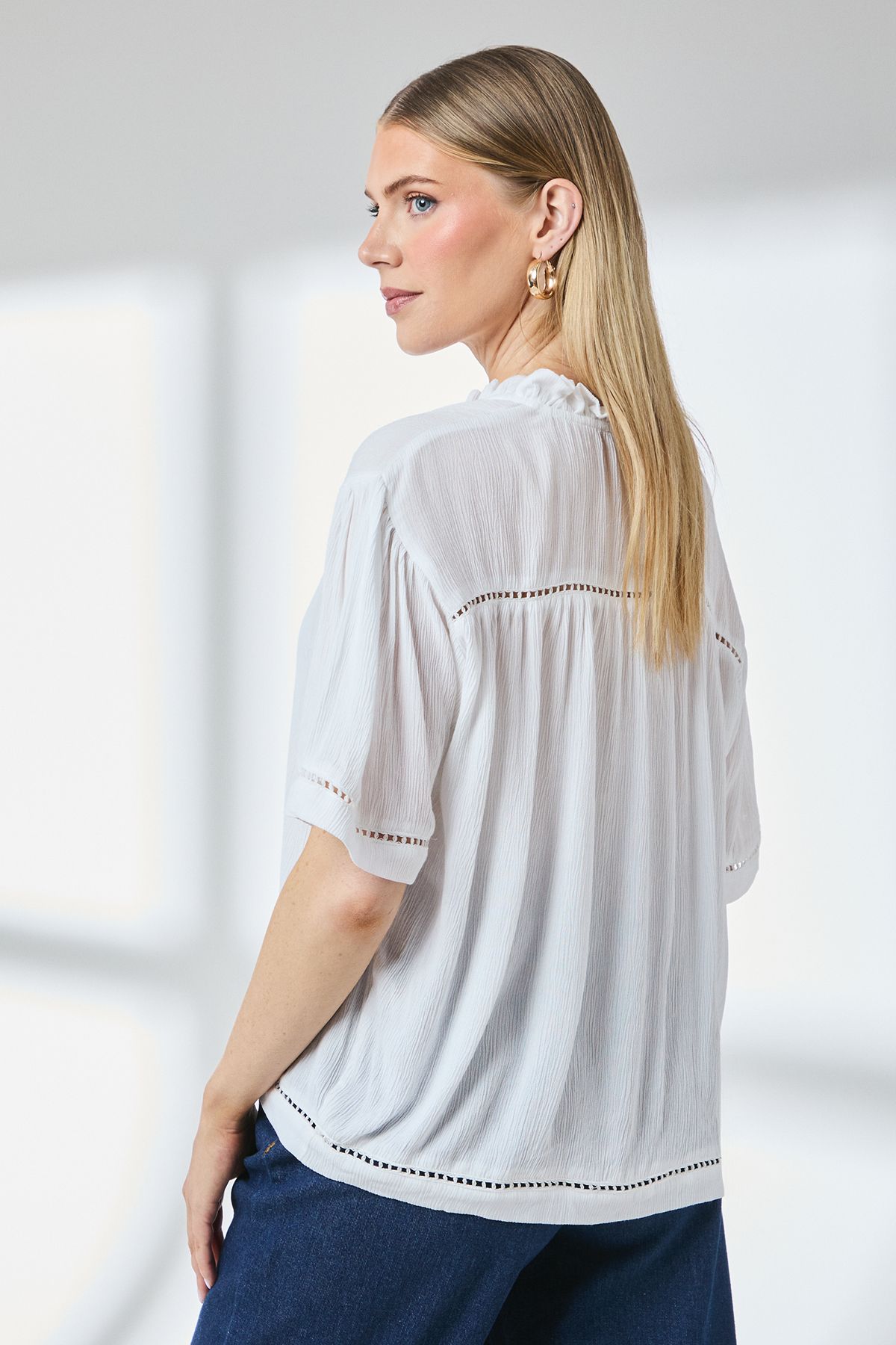 Principles Ladder Trim Tie Front Blouse White image 3