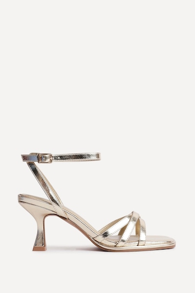 Linzi Faro Gold Faux Leather Strappy Heeled Sandals