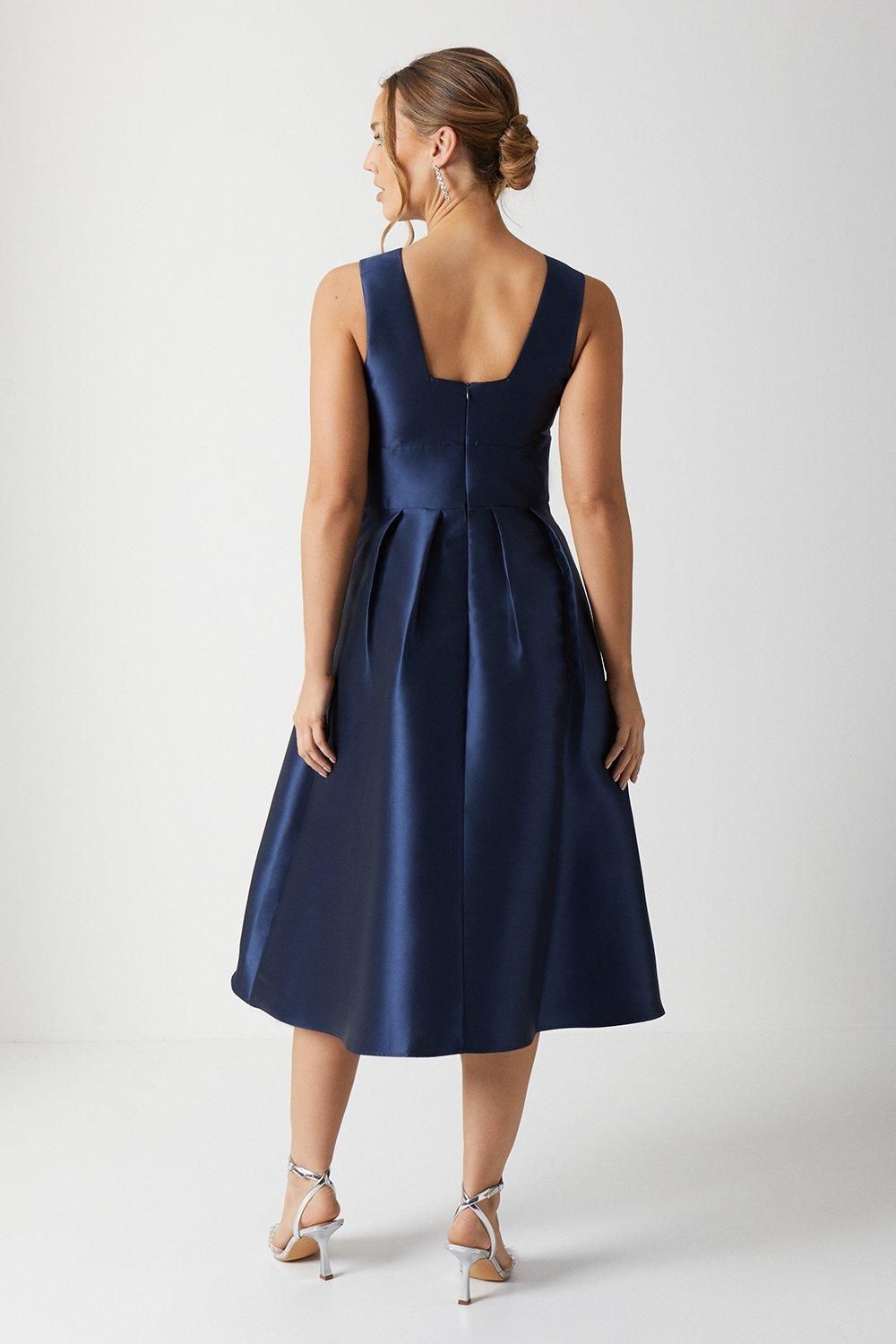 Coast Plunge Neck Structured Twill Midi Bridesmaid Dress Navy image 3