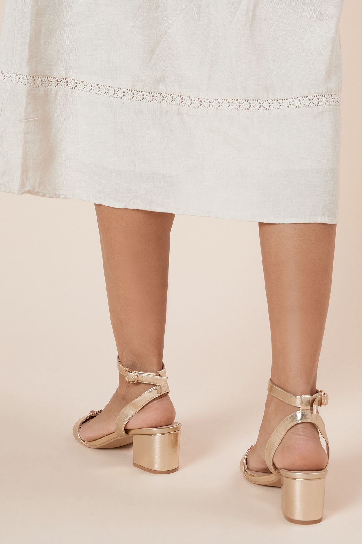 Dorothy Perkins Wide Fit Tommi Barely There Mid Block Heel Sandals Gold image 2