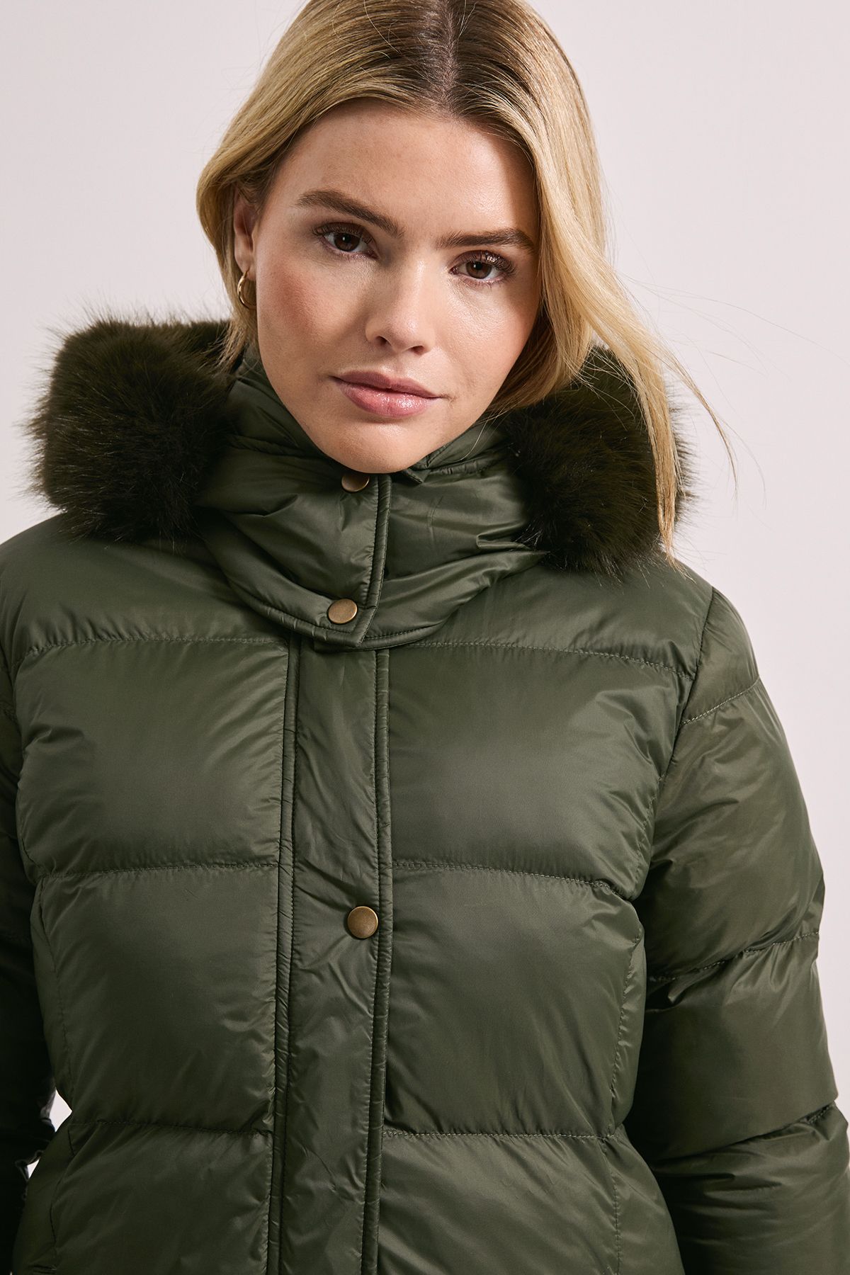 Dorothy Perkins Fur Trim Padded Puffer Coat Green image 2