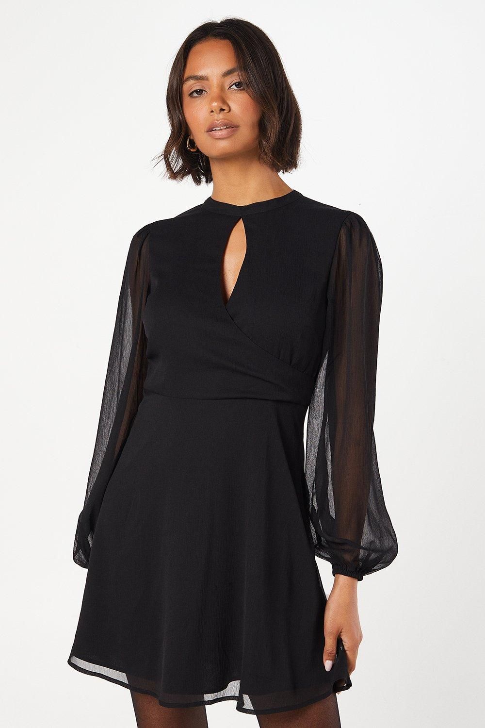Dorothy Perkins Chiffon Keyhole Wrap Mini Dress Black
