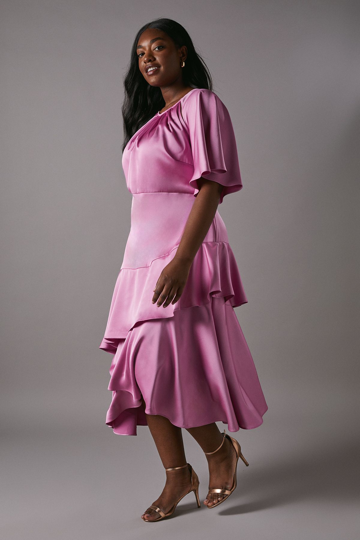 Coast Plus Cut Out Sleeve Satin Midi Dress Pink image 5