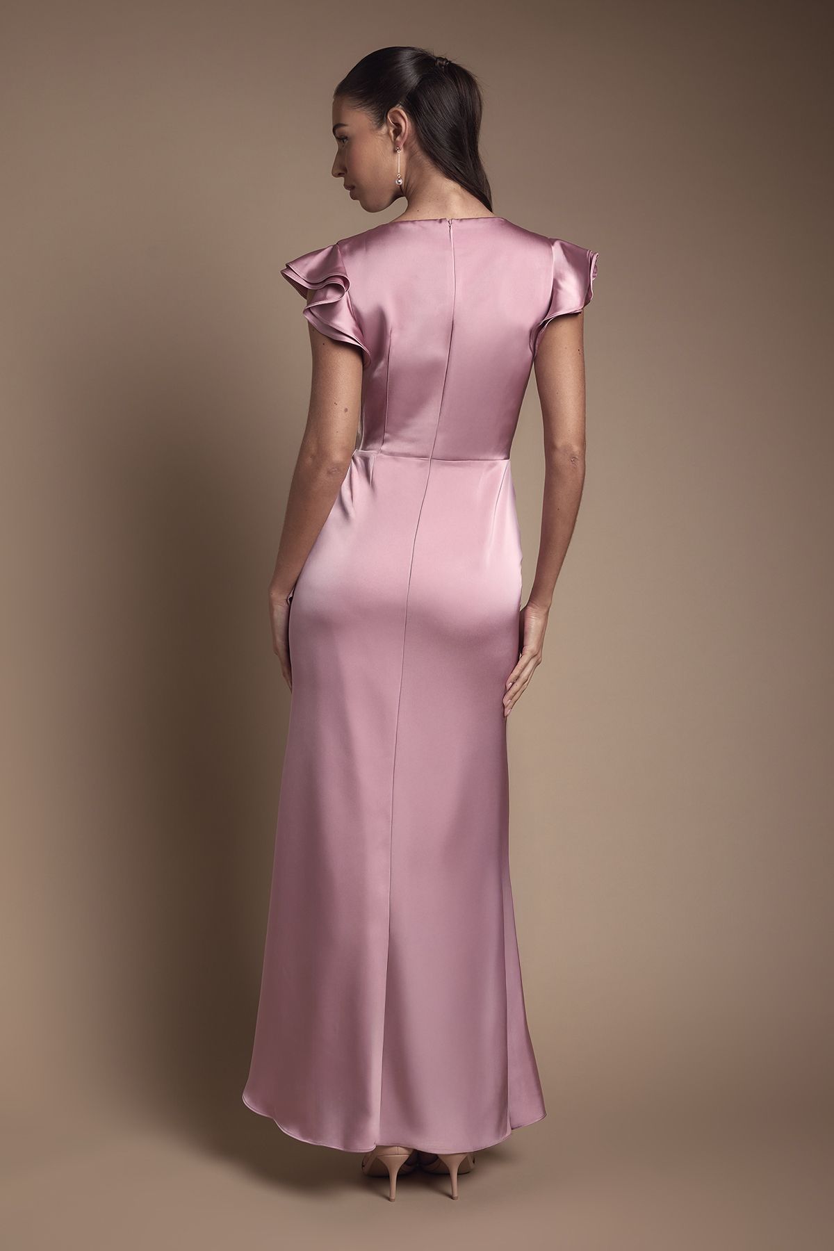 Coast Wrap Front Frill Hem Cap Sleeve Bridesmaid Dress Antique Rose image 3