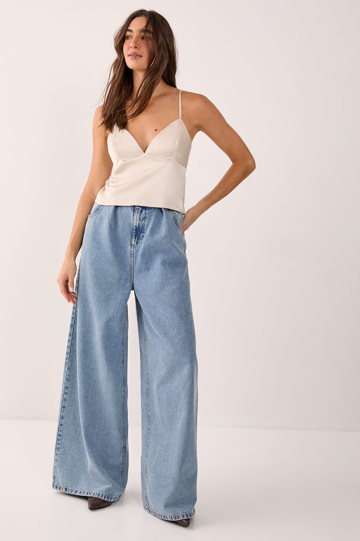 NastyGal Satin Tie Back Cami Top Beige image 2