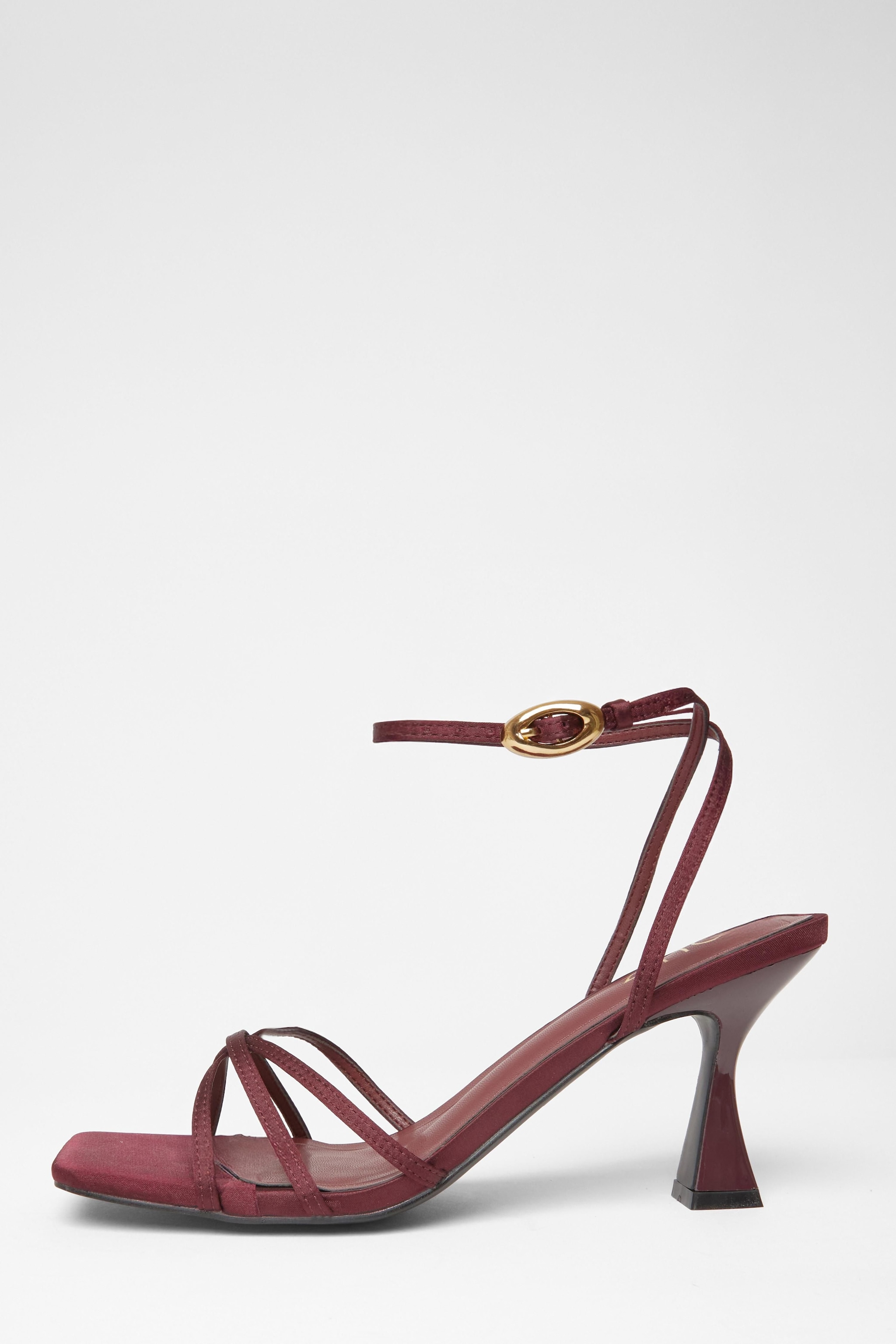 Quiz Burgundy Satin Strappy Flared Heels image 3