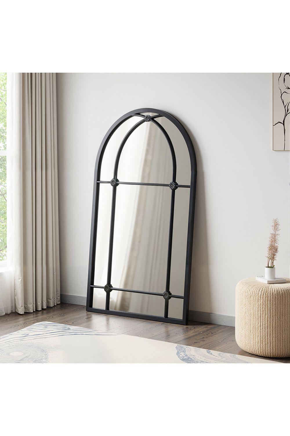 Living and Home Modern Arched Wall-mounted Metal Frame Windowpane Mirror image 3