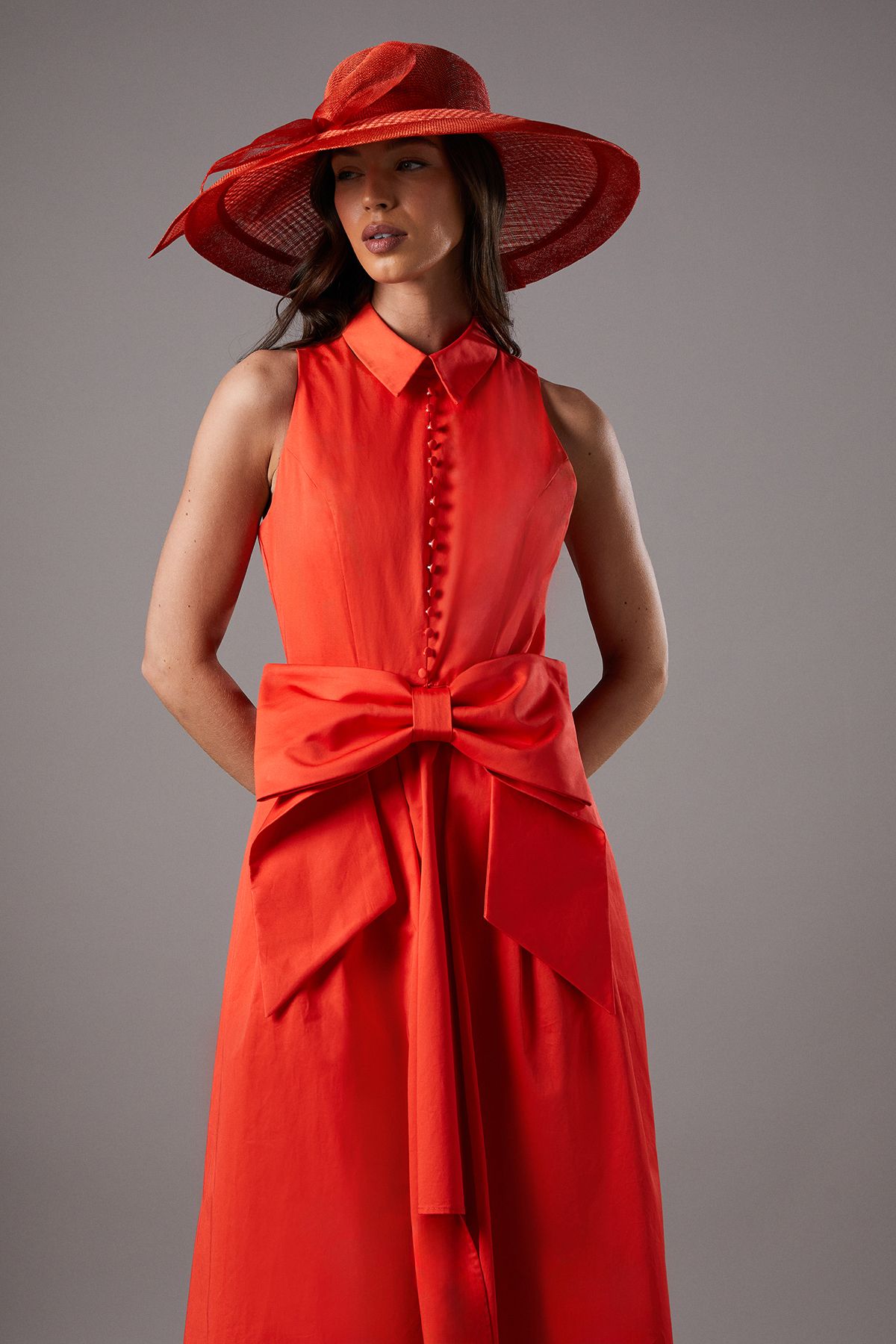 Coast Lisa Tan Exaggerated Bow Shirt Dress Red image 4