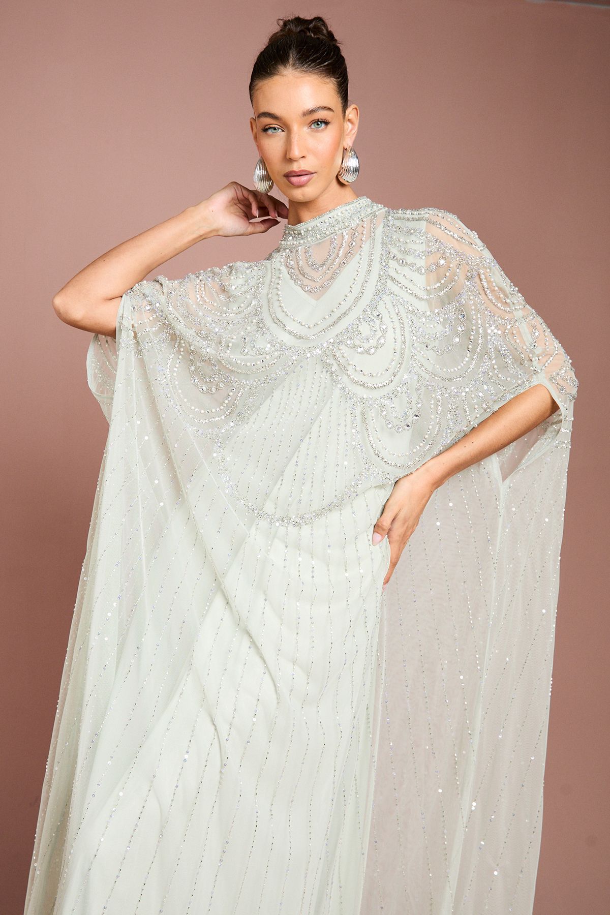 Coast Heavily Embellished Chiffon Midi Dress Sage image 2