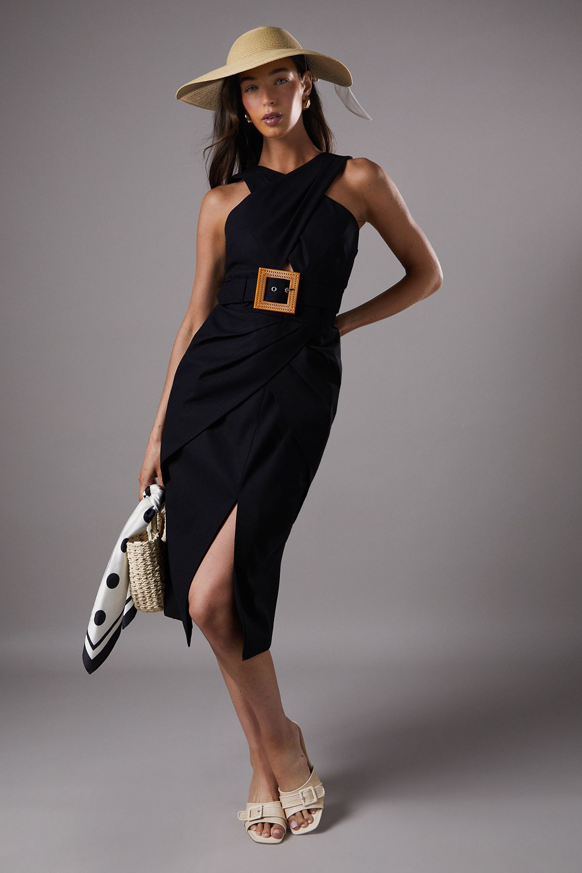 Coast Lisa Tan Polo Cross Neck Belted Dress Black image 4