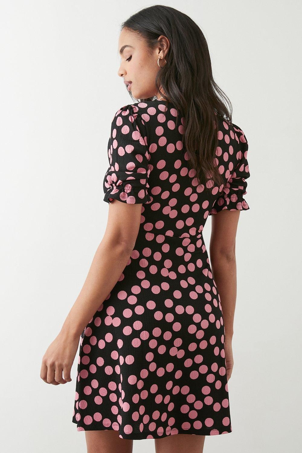Dorothy Perkins Pink Spot Short Sleeve Mini Dress Black image 3