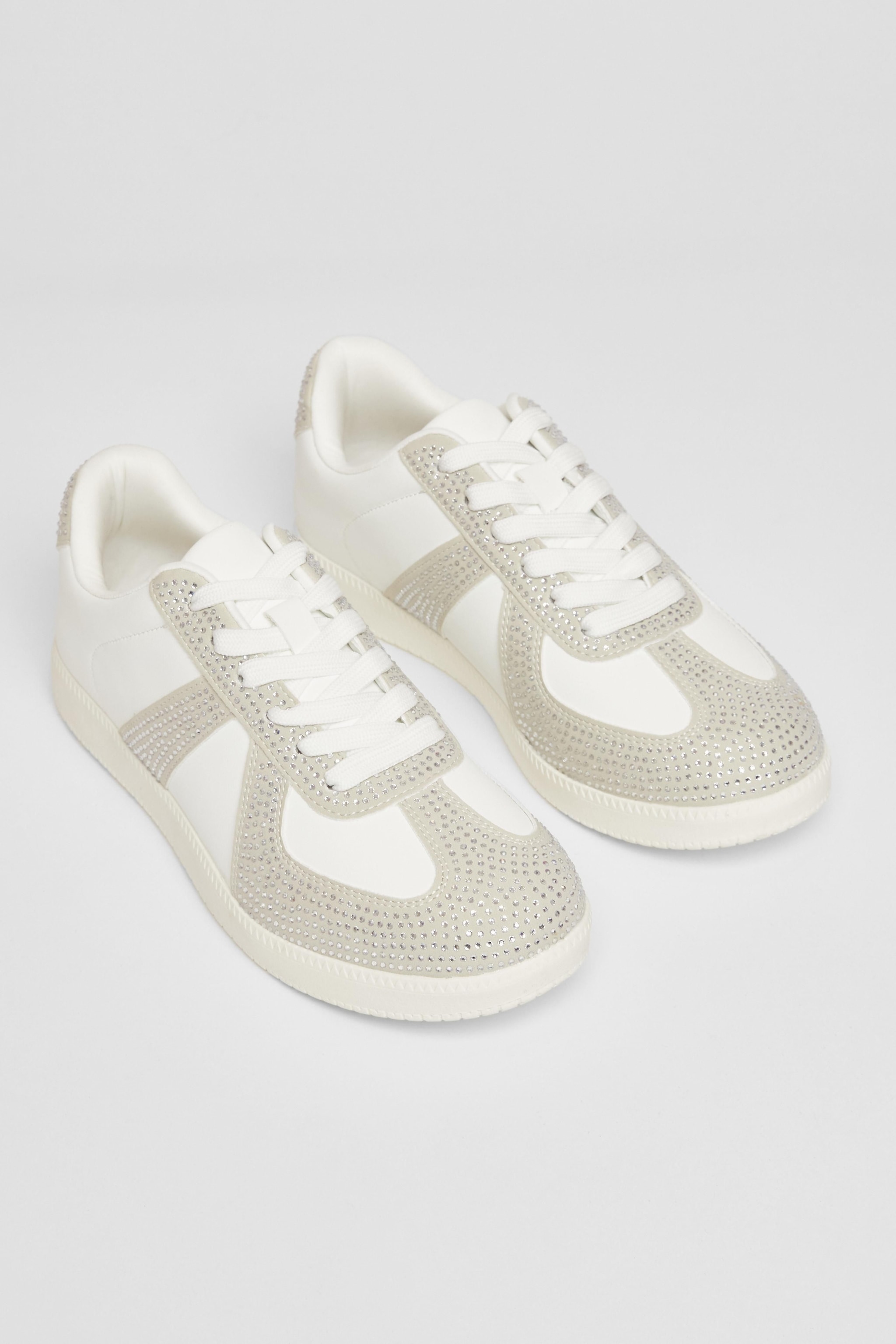 Quiz White Faux Leather Diamante Trainers image 2