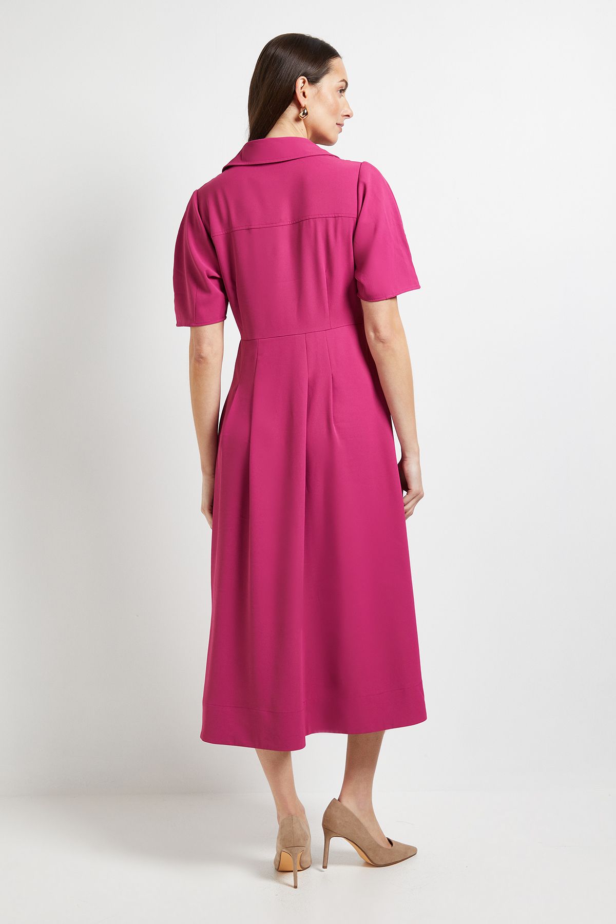 Principles Volume Sleeve Belted Shirt Dress Dark Pink image 3