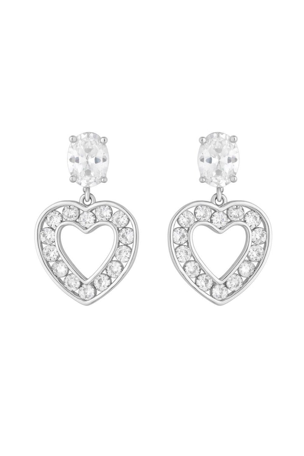 Jon Richard Rhodium Plated And Cubic Zirconia Open Heart Drop Earrings