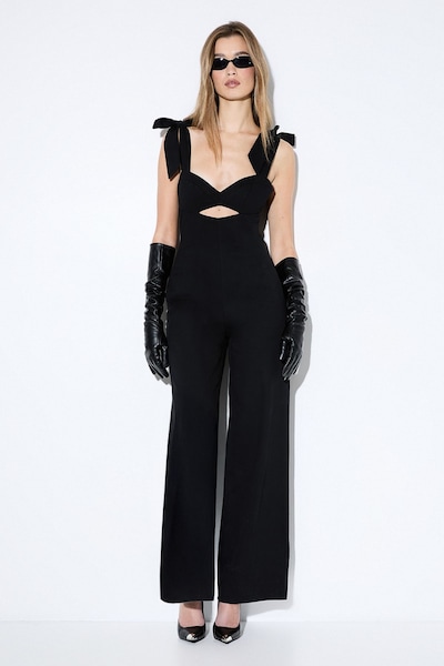 MissPap Bow Shoulder Wide Leg Jumpsuit Black